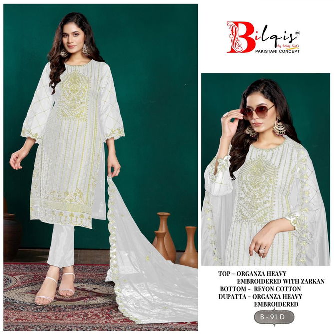 Bilqis B 91 A to D Organza Pakistani Suits Wholesale Shop In Surat
